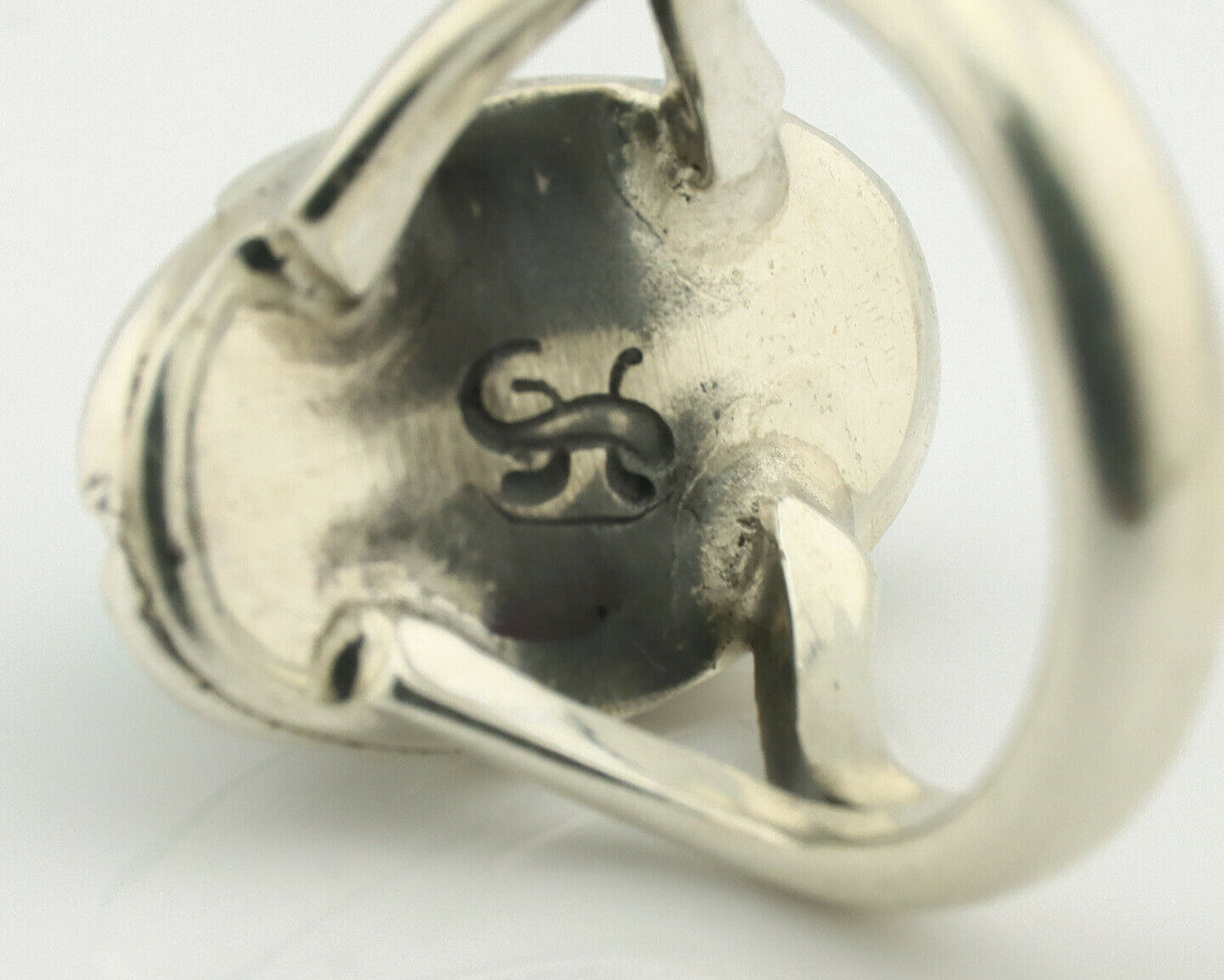 Navajo Ring .925 Silver Natural Mined Turquoise Artist Signed Gecko C.80's