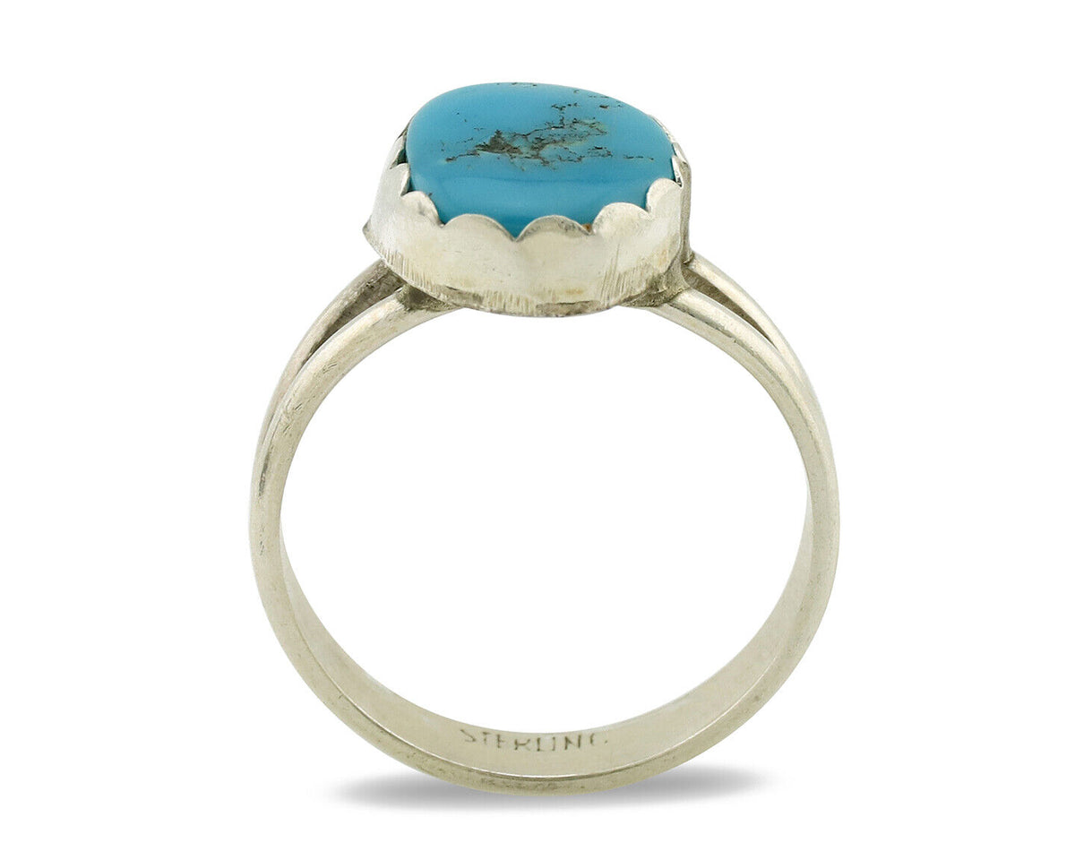 Navajo Ring .925 Silver Sleeping Beauty Turquoise Native American Artist C.1980s