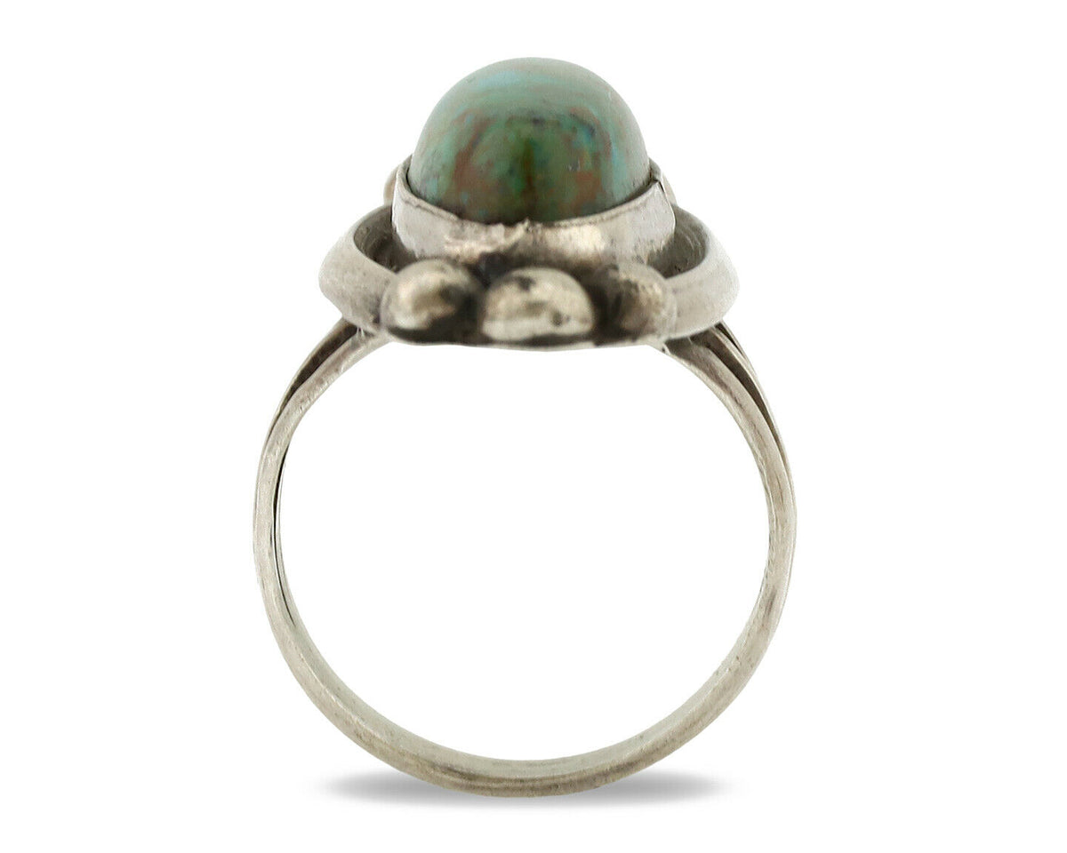 Navajo Ring .925 Silver Nevada Turquoise Signed Native Artist C.80's