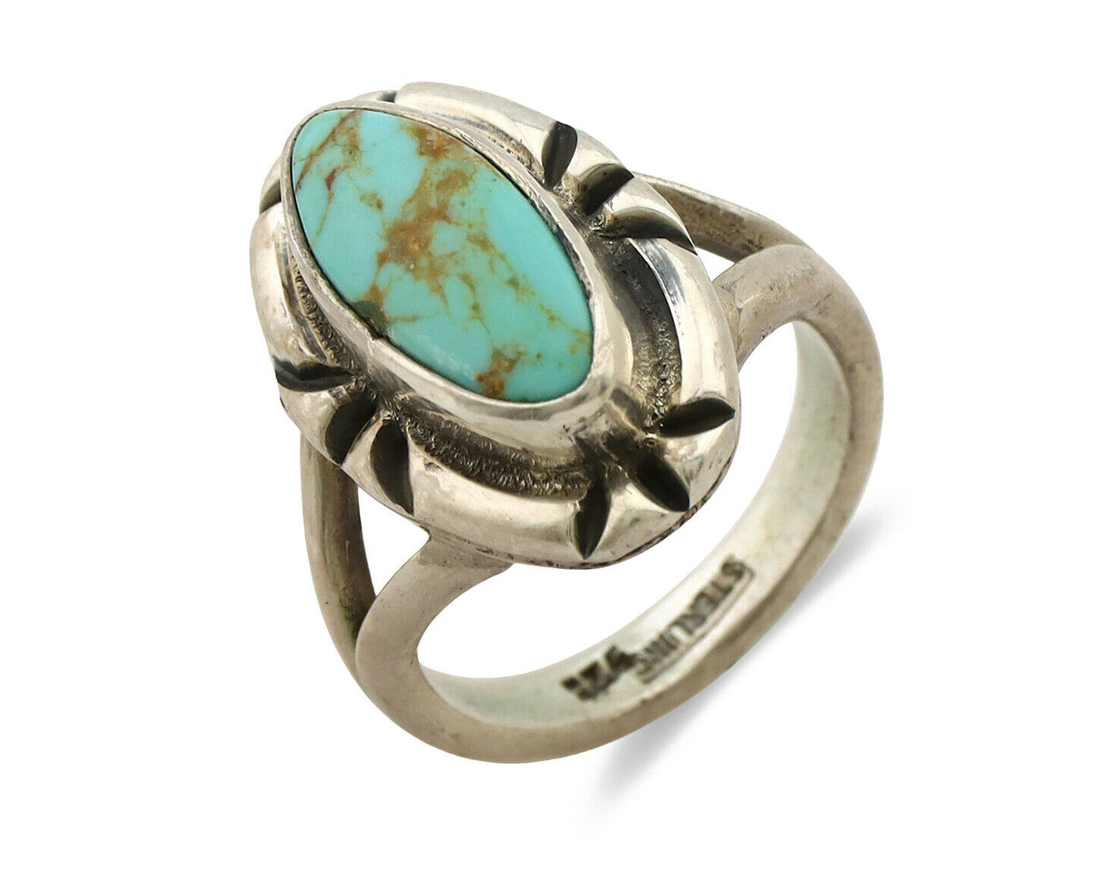 Navajo Ring .925 Silver Kingman Turquoise Artist Signed Gecko C.80's