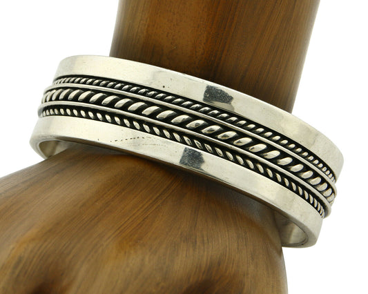 Navajo Bracelet .925 Silver SOLID Handmade Signed Artist Tom Hawk Circa 1980's