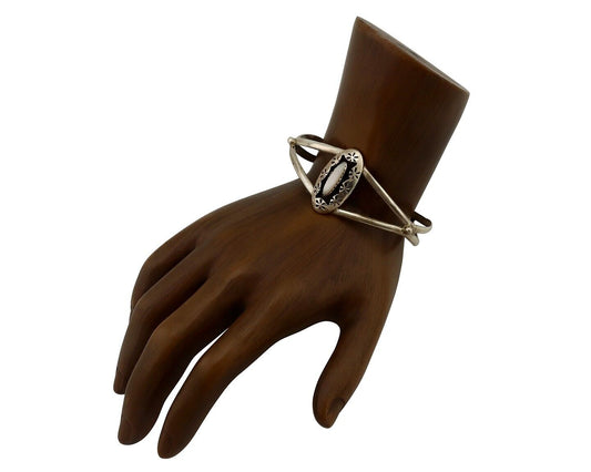 Women's Navajo Bracelet 925 Silver Pink Mussel Native American Artist Signed IJC