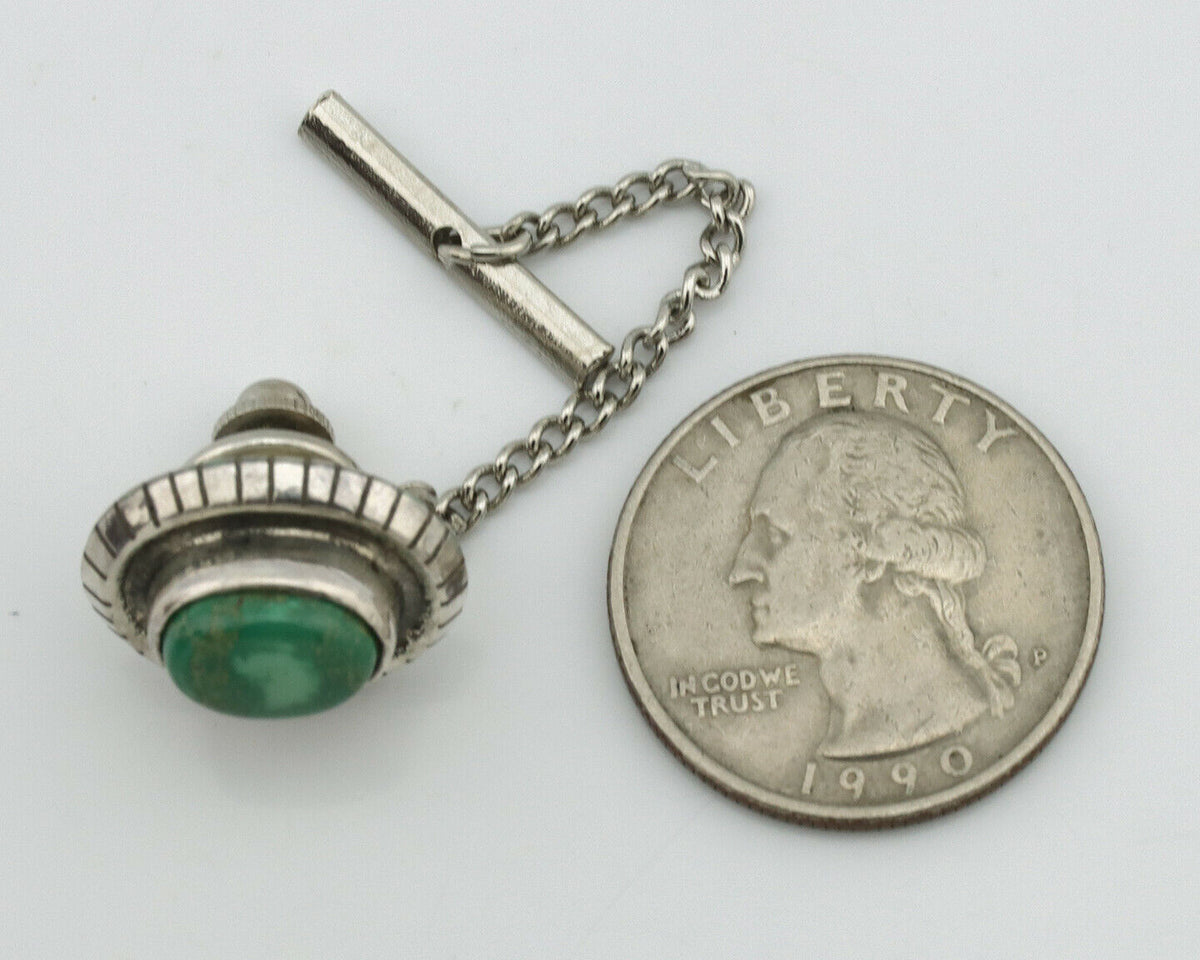 Navajo Tie Tack .925 Silver Royston Turquoise Native American Artist C.80's