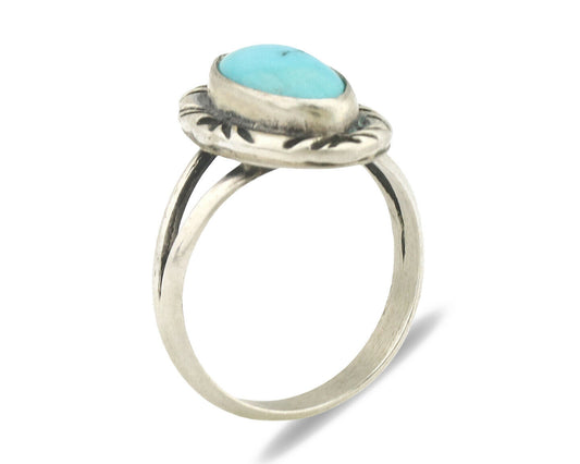 Navajo Ring .925 Silver Natural Blue Turquoise Native Artist Signed C.80's