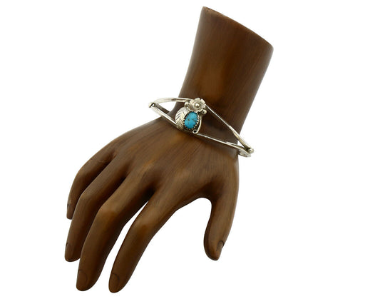 Navajo Bracelet .925 Silver Sleeping Beauty Turquoise Artist Signed T C.80's