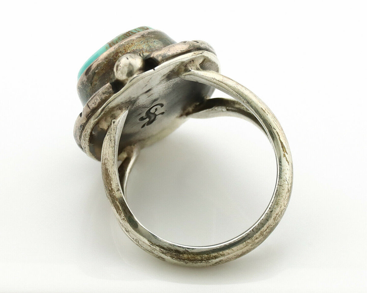 Navajo Ring .925 Silver Kingman Turquoise Artist Signed Gecko C.1980's