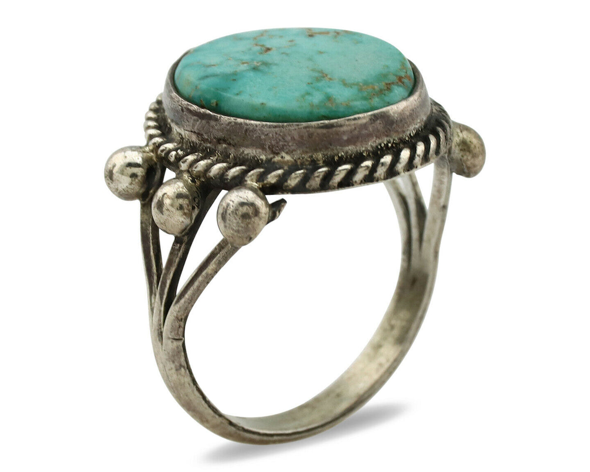 Navajo Ring .925 Silver Blue Turquoise Artist Signed MC C.1980's