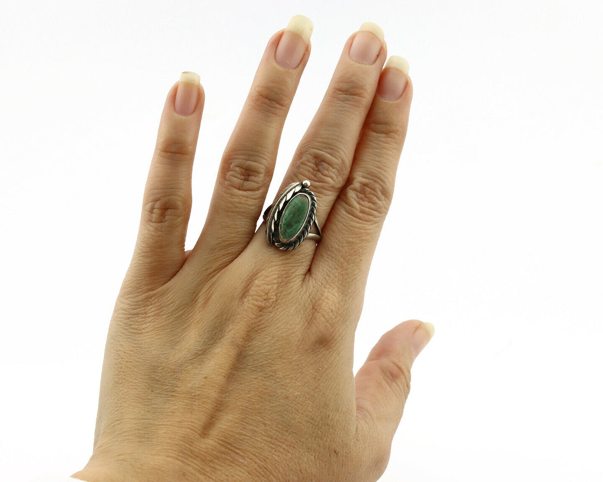 Navajo Ring .925 Silver Kingman Turquoise Artist Signed Sun C.1980's