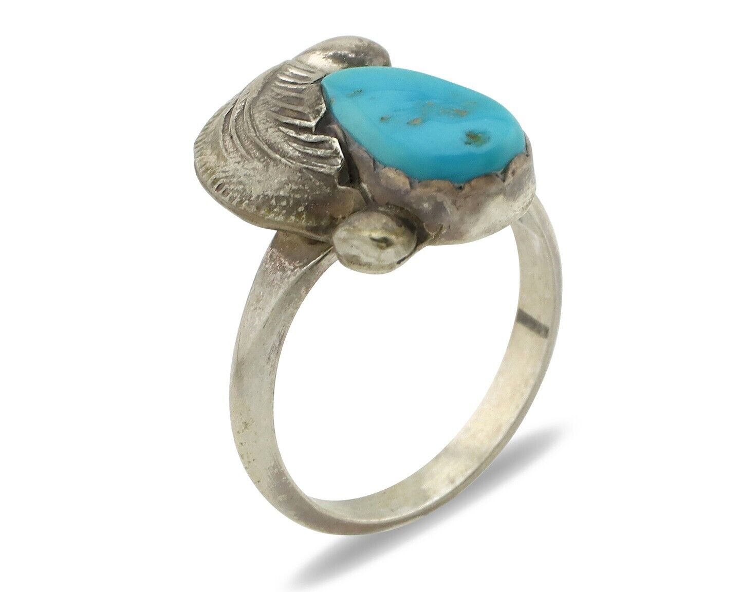 Zuni Ring 925 Silver Natural Mined Blue Turquoise Artist Signed Simplicio C.80's
