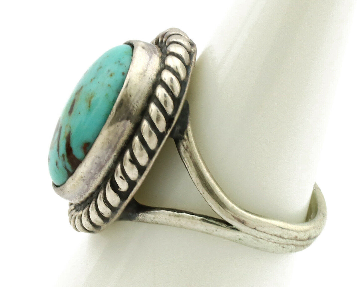 Navajo Ring .925 Silver Kingman Turquoise Native American Artist C.1980's
