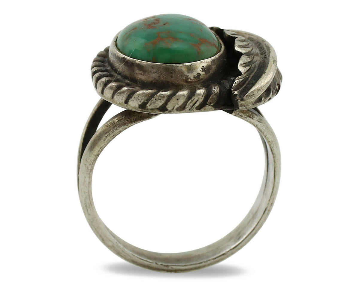 Navajo Ring .925 Silver Green Turquoise Artist Signed Sun C.1980's