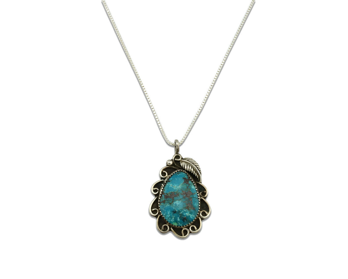Navajo Necklace .925 Silver Nevada Turquoise Signed JR C.1980's