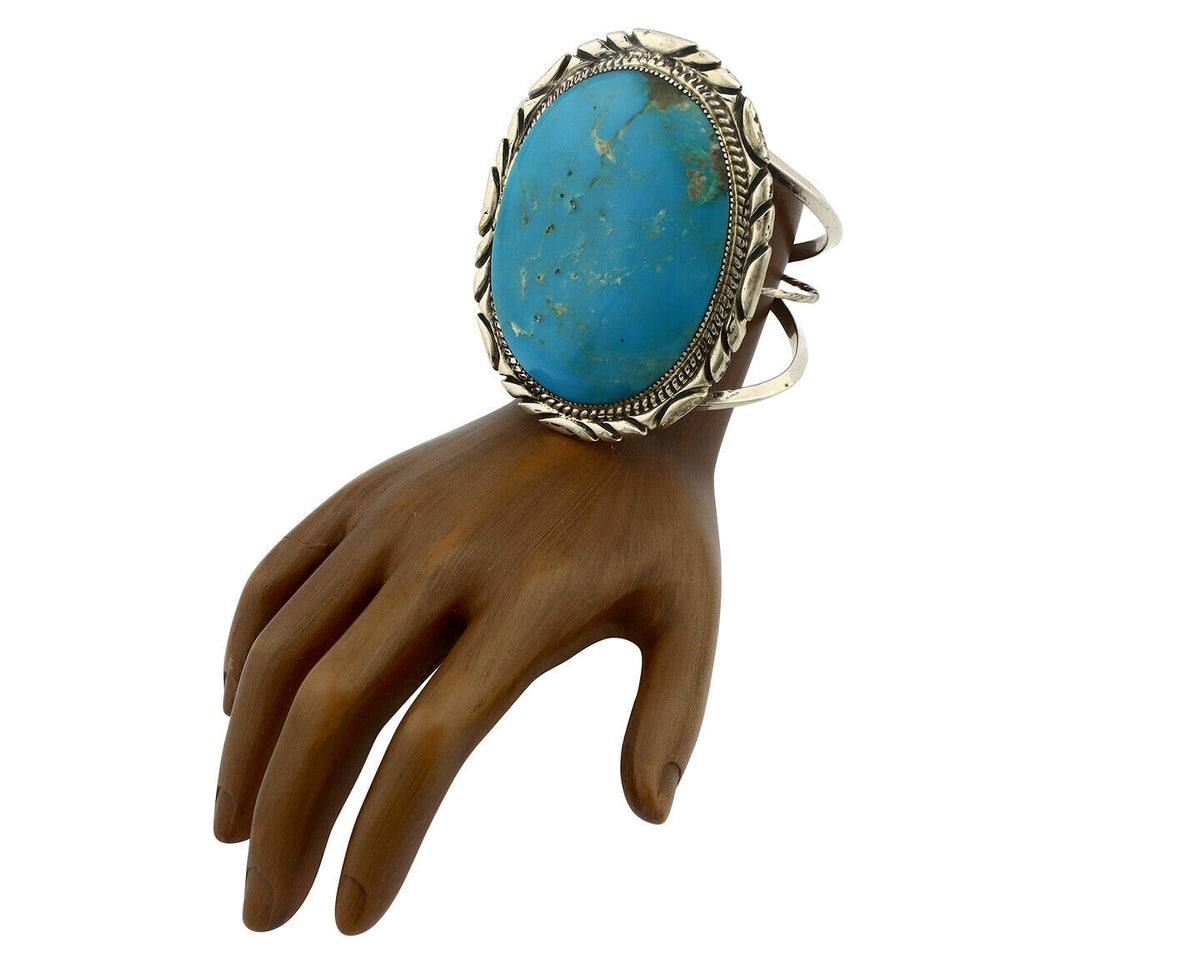 Navajo Bracelet .925 Silver Kingman Turquoise Native American Artist C.75's