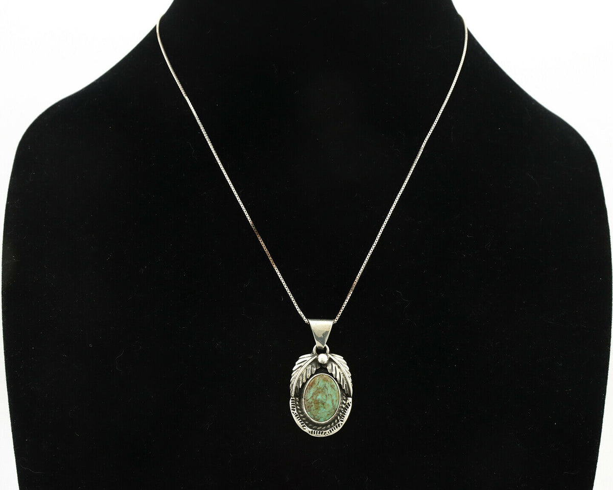 Navajo Kingman Turquoise Pendant .925 Silver Artist Signed Sunrise C.80's