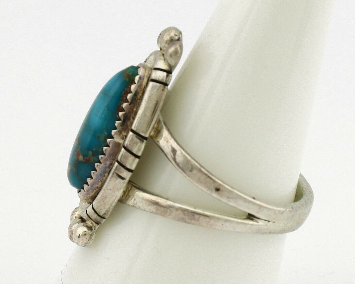 Navajo Ring .925 Silver Nevada Turquoise Native American Artist C.1980's