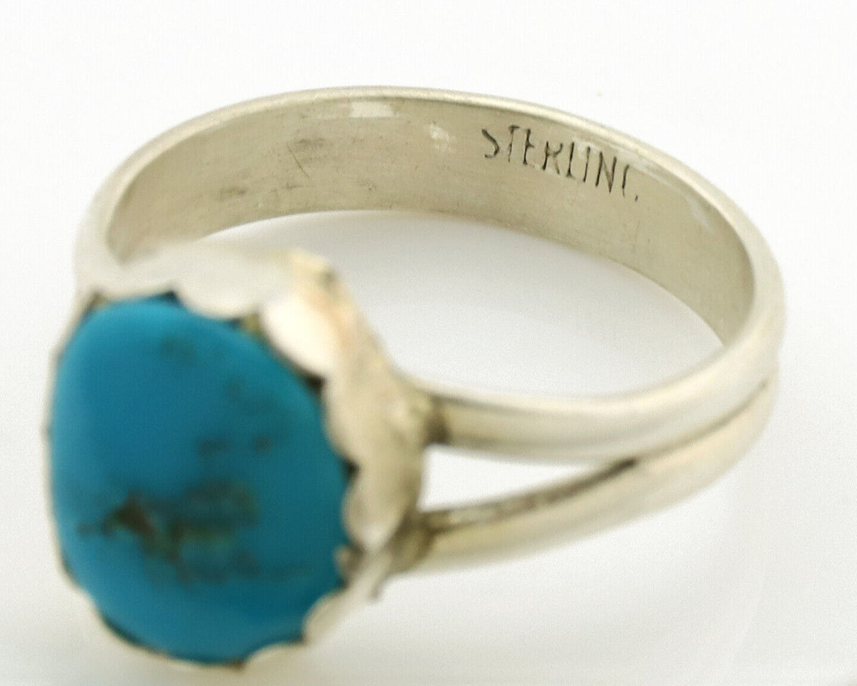 Navajo Ring .925 Silver Sleeping Beauty Turquoise Native American Artist C.1980s