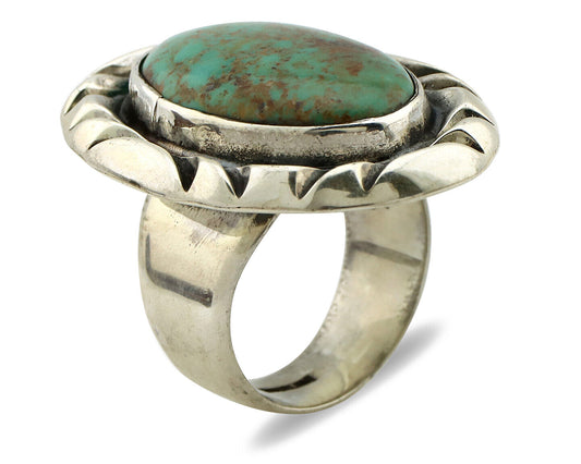 Navajo Ring 925 Silver Spiderweb Bisbee Turquoise Signed C Montoya C.80's