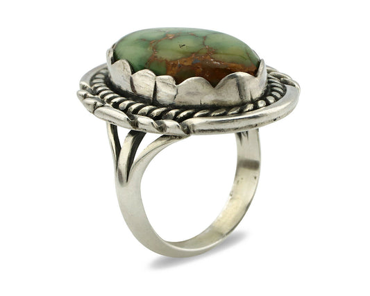 Navajo Ring .925 Silver Natural Uncolored Green Turquoise Signed Apache C.80's