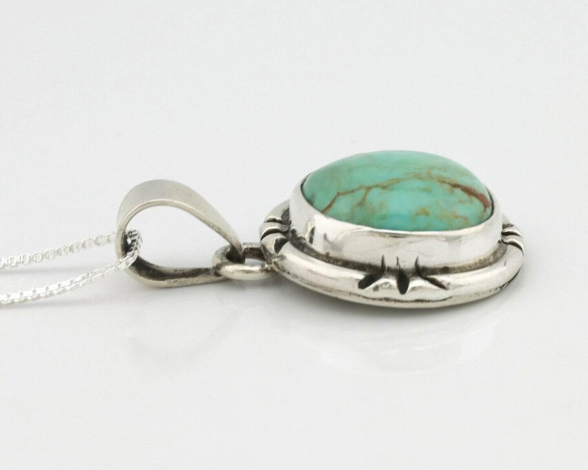 Navajo Kingman Turquoise Pendant .925 Silver Hand Stamped Signed Gecko C.80's