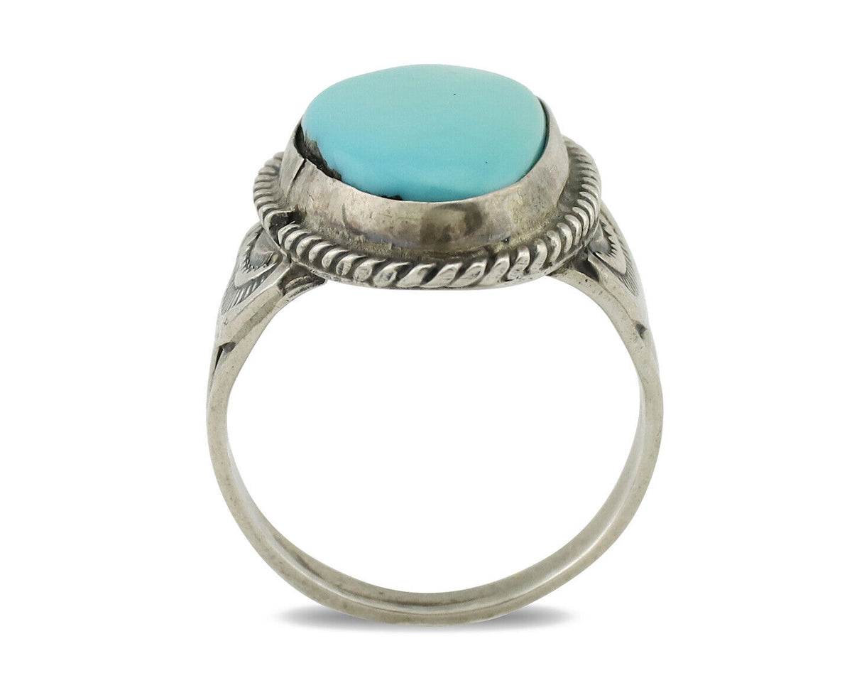 Navajo Ring .925 Silver Blue Turquoise Native American Artist C.1980s