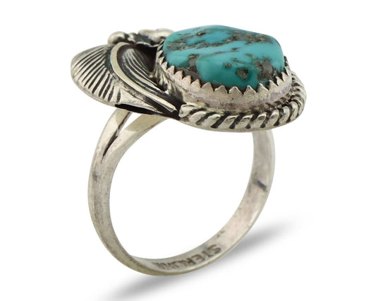 Navajo Ring 925 Silver Natural Blue Turquoise Native American Artist C.80's