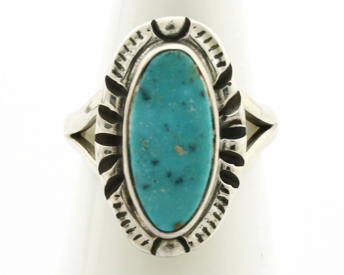 Navajo Ring .925 Silver Natural Mined Turquoise Artist Signed Gecko C.80's