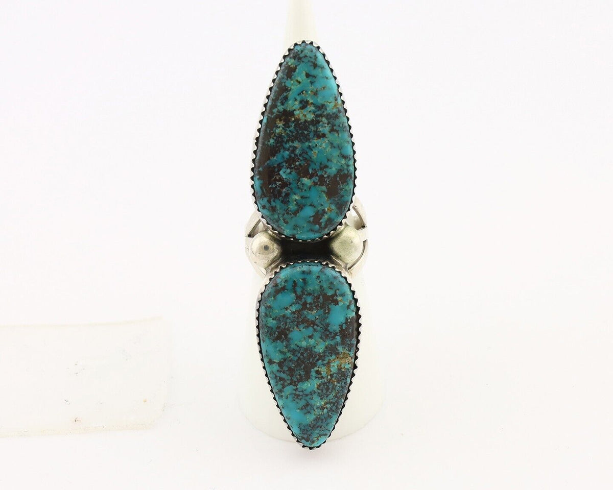 Navajo Ring 925 Silver Black & Blue Turquoise Artist Signed LTB C.80's