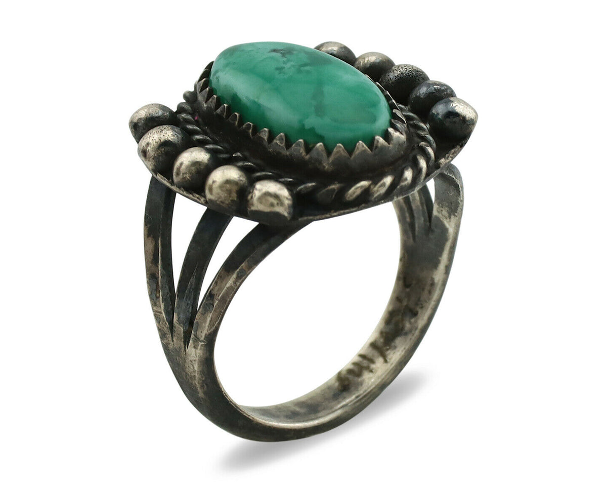Navajo Ring .925 Silver Green Turquoise Signed Artist FA C.1980's