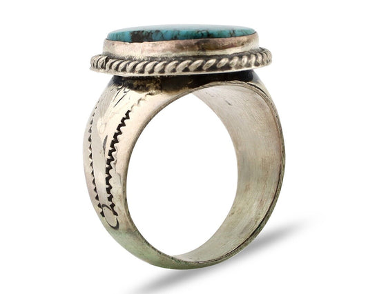 Navajo Ring 925 Silver Blue Spiderweb Turquoise Native American Artist C.80's