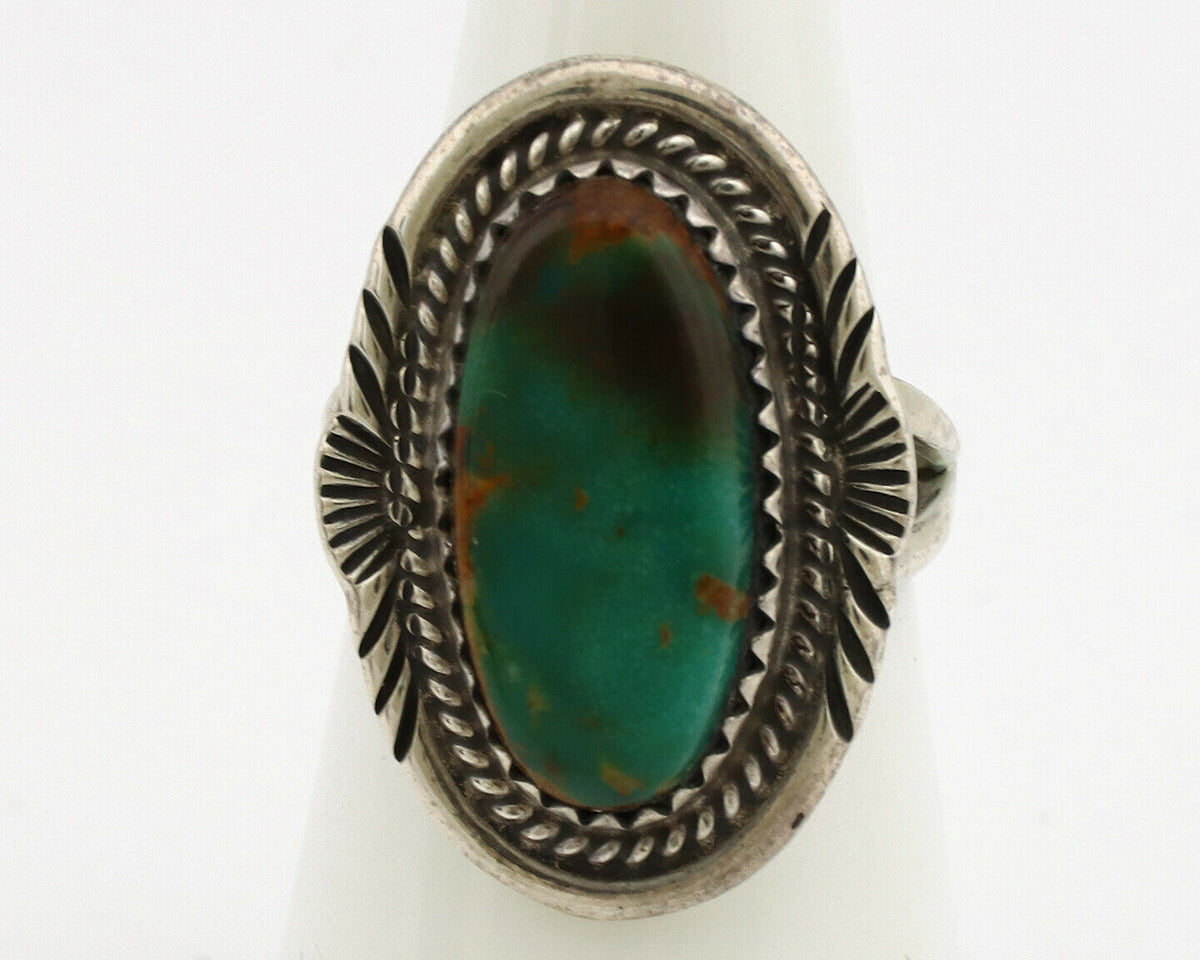 Navajo Ring .925 Silver Kingman Turquoise Native American Artist C.1980's