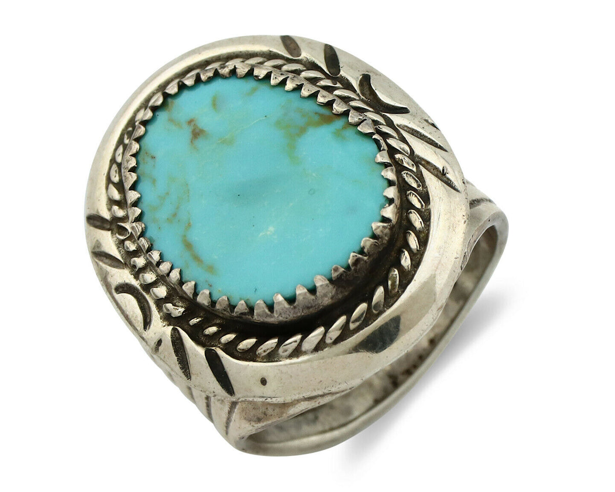 Navajo Ring .925 Silver Blue Turquoise Artist Signed JMC C.80's