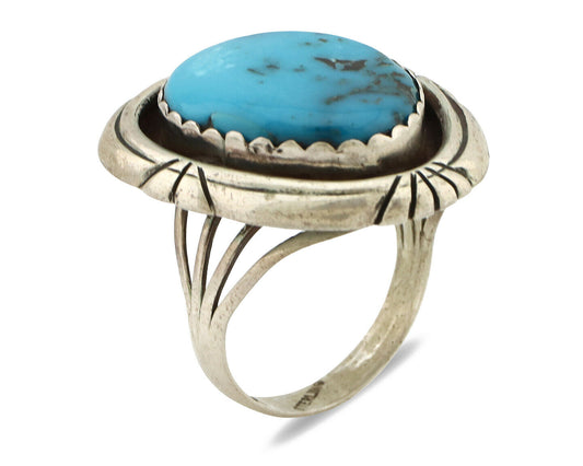 Navajo Ring .925 Silver Nevada Turquoise Artist Signed KK C.80's