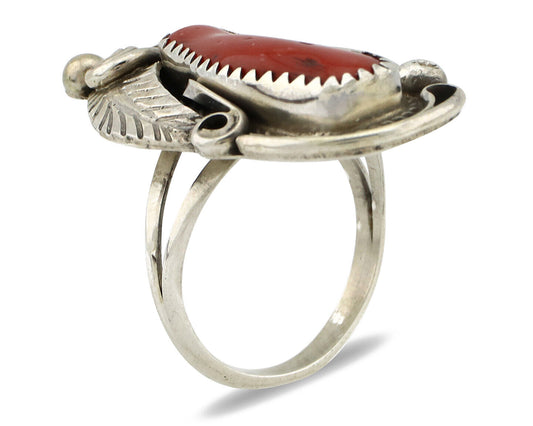 Navajo Ring 925 Silver Mediterranean Coral Artist Signed Justin Morris C.80's