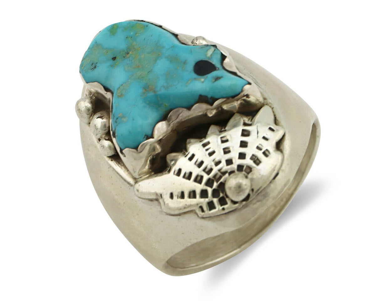 Zuni Ring .925 Silver Sleeping Beauty Turquoise Artist EBY C.80's