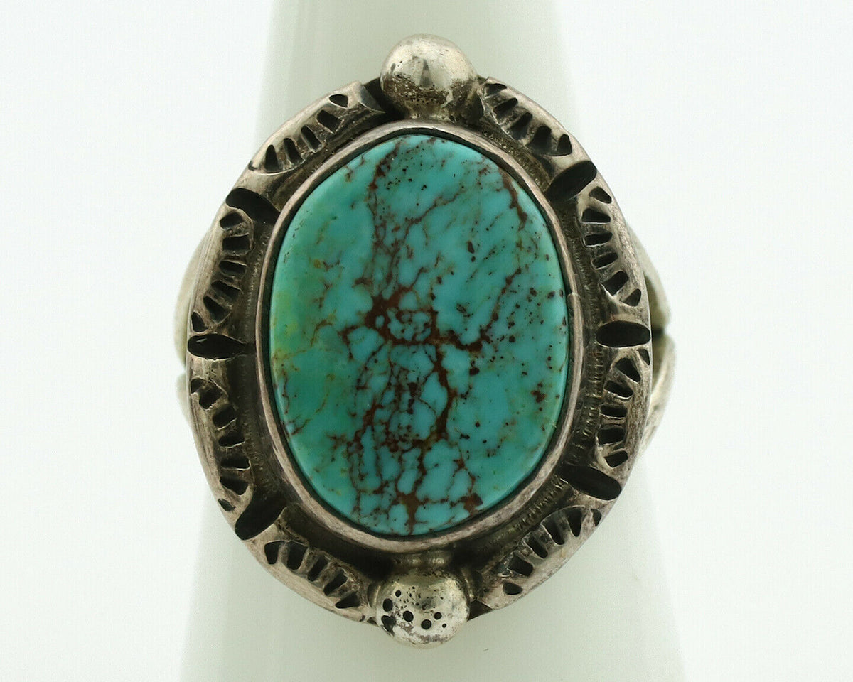 Navajo Ring .925 Silver Kingman Turquoise Artist Signed Gecko C.1980's