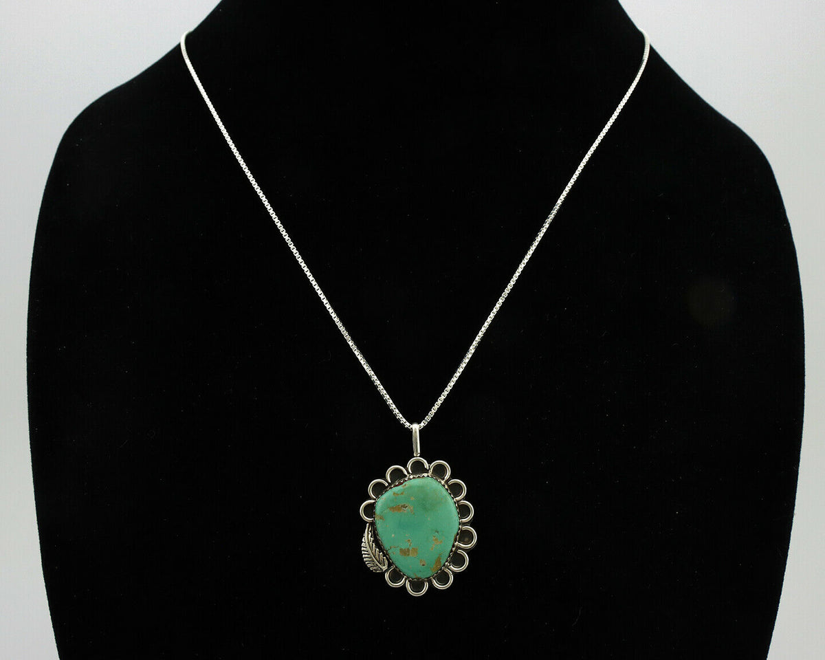 Navajo Necklace .925 Silver Kingman Turquoise Native Artist C.1980's