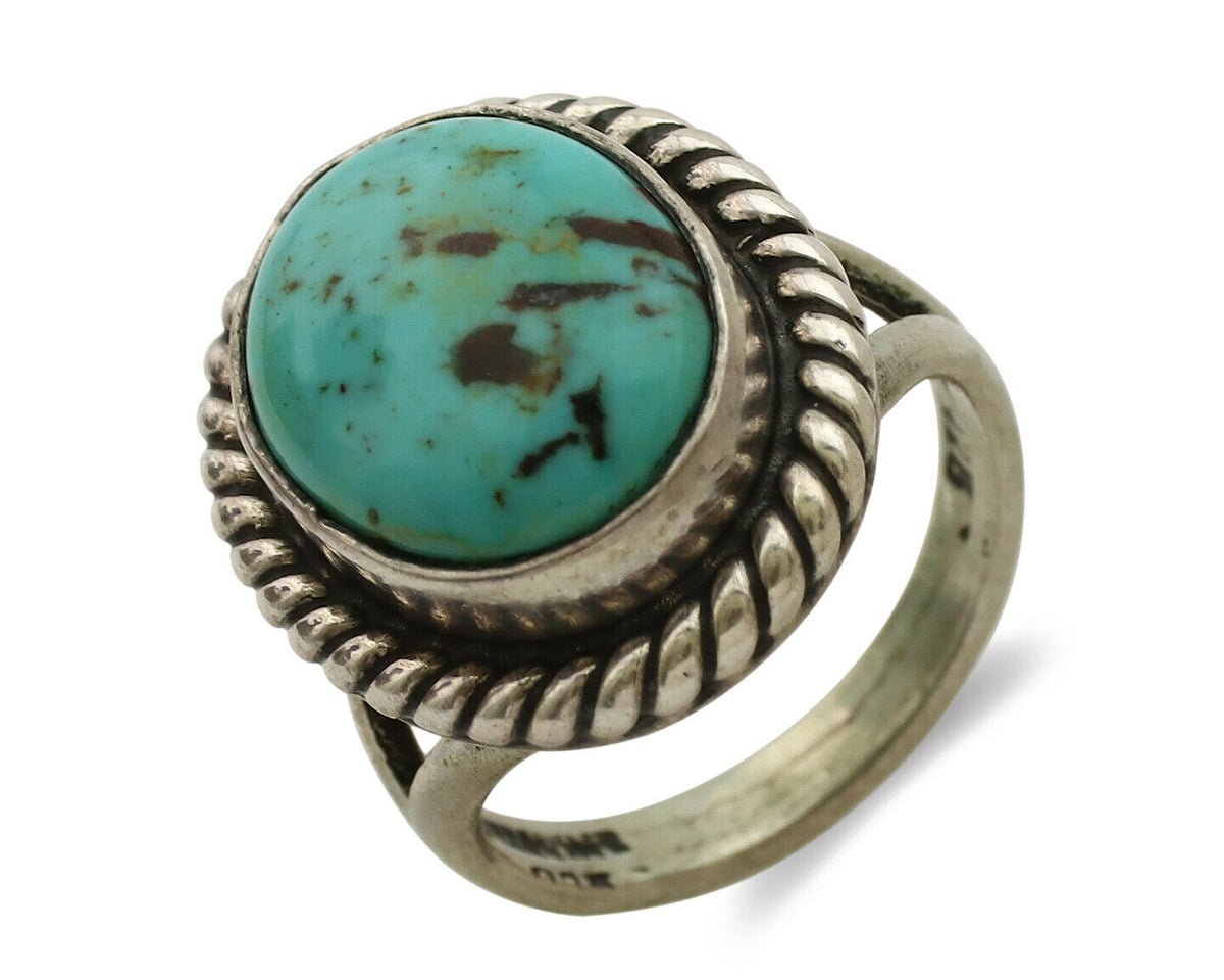 Navajo Ring .925 Silver Kingman Turquoise Native American Artist C.1980's