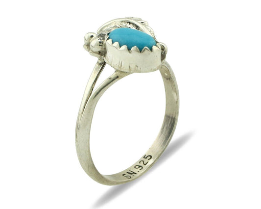 Navajo Ring .925 Silver Natural Blue Turquoise Artist Signed SN C.80's