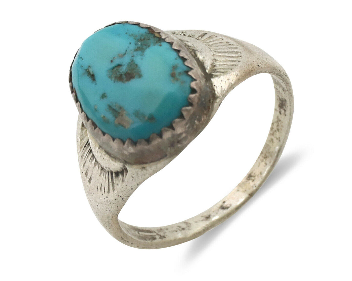 Zuni Ring .925 Silver Natural Blue Turquoise Native American Artist C.1980's