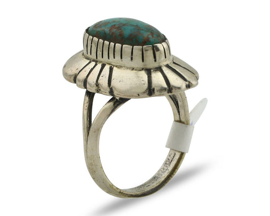 Navajo Ring .925 Silver Blue Gem Turquoise Artist Signed M Montoya C.80's