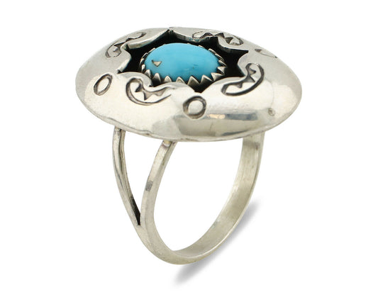 Navajo Shadow Box Ring .925 Silver Blue Turquoise Artist Signed CP C80s