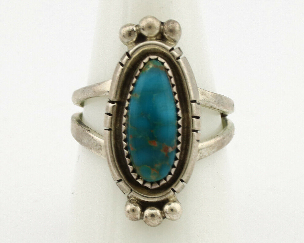 Navajo Ring .925 Silver Nevada Turquoise Native American Artist C.1980's