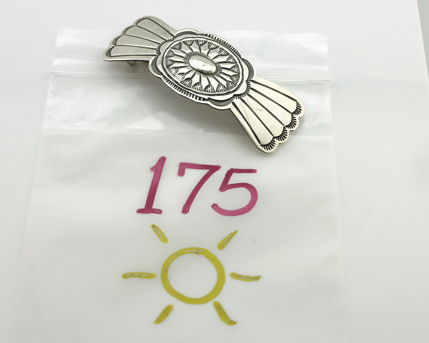 Navajo Hair Clip Barrette .925 Silver Hand Stamped Artist Signed Harold Tom C80s