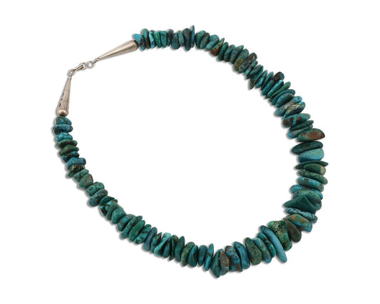 Navajo Necklace 925 Silver Natural Large Blue Turquoise Native Artist C80s