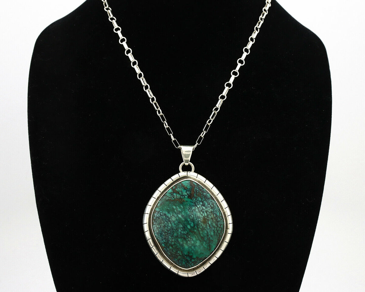 Navajo Necklace .925 Silver Spiderweb Turquoise Artist Native American C.80's