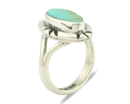 Navajo Ring .925 Silver Natural Mined Turquoise Artist Signed Gecko C.80's