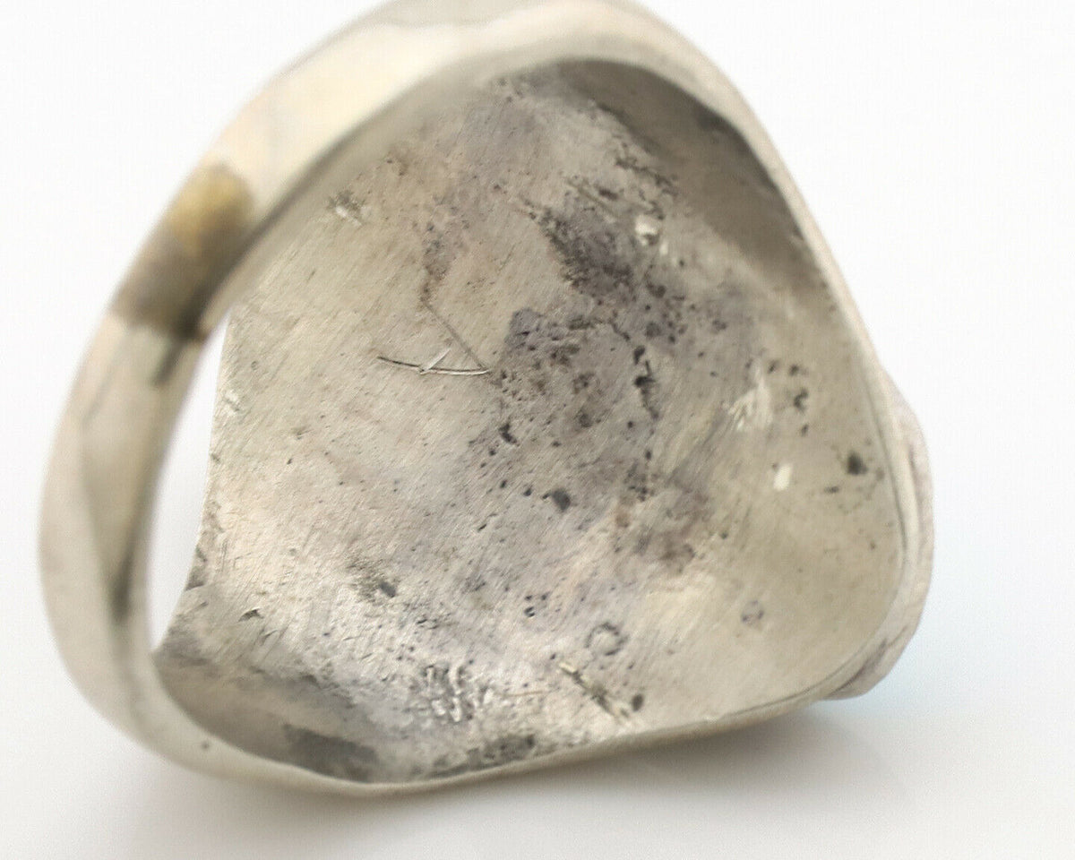 Zuni Ring .925 Silver Natural Turquoise & Coral Native American Artist C.1980's