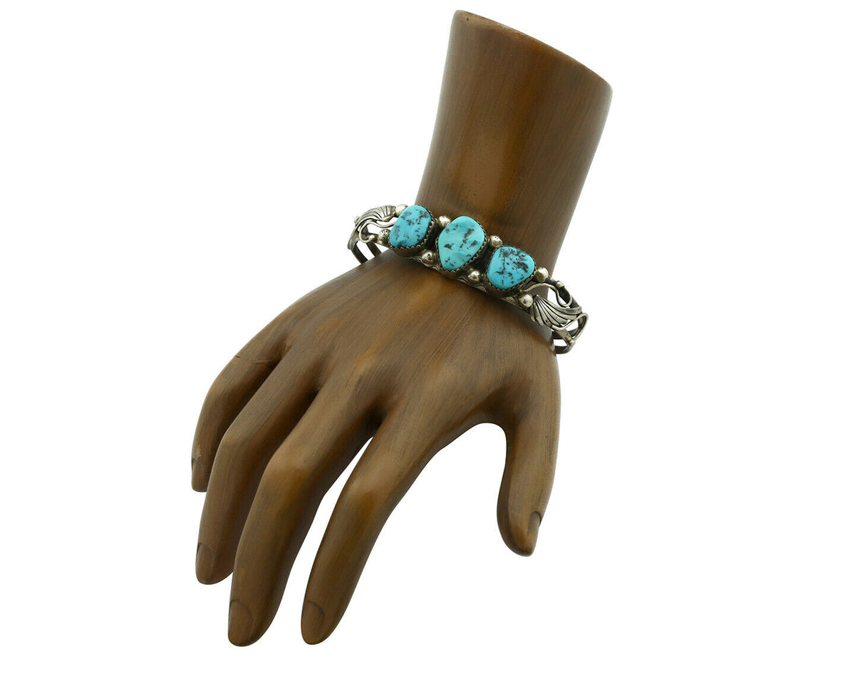 Navajo Bracelet .925 Silver Blue Turquoise Native American Artist C.80's
