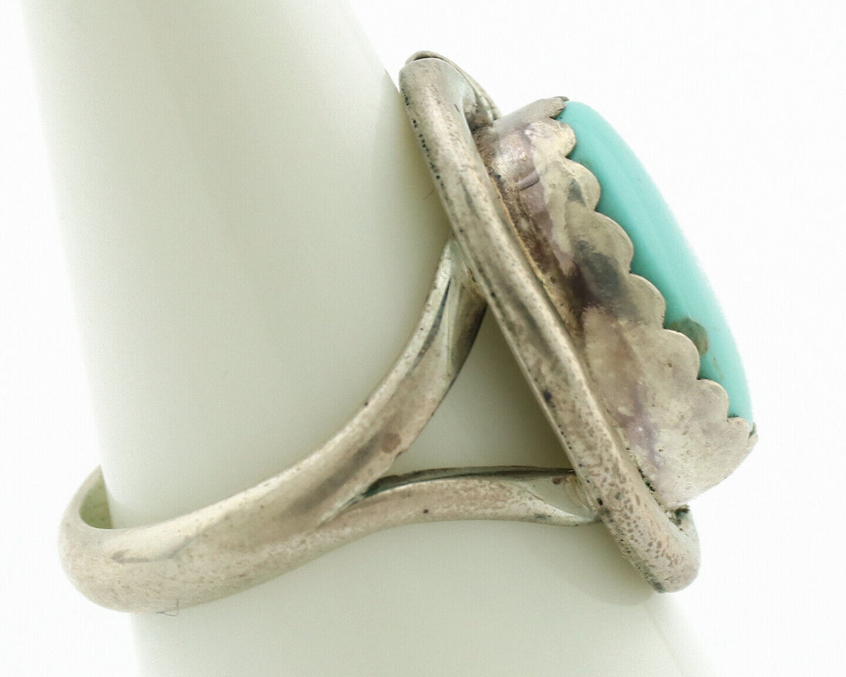 Navajo Ring .925 Silver Natural Blue Turquoise Native American Artist C.1980's
