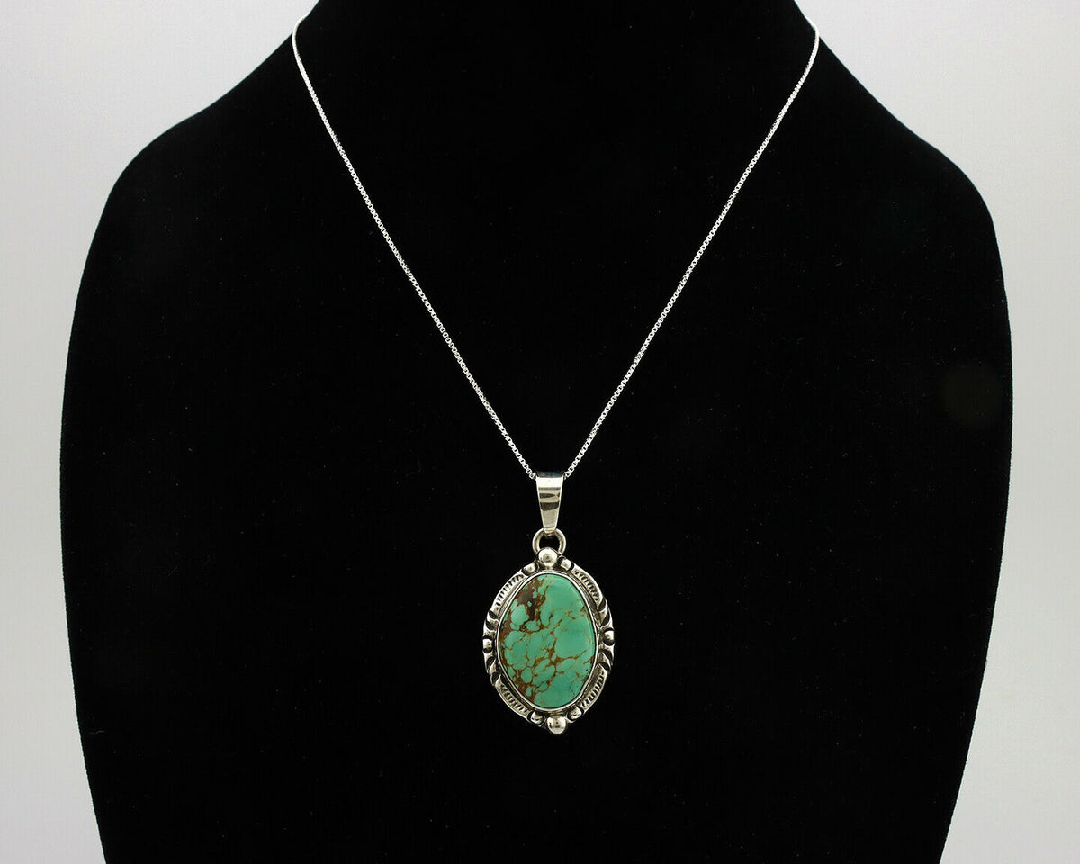 Navajo Necklace .925 Silver Kingman Turquoise Signed Gecko C.1980's